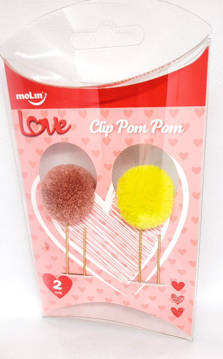 Clip Pom Pom Love 50mm - C/2 Und - Molin - Amarelo/marrom