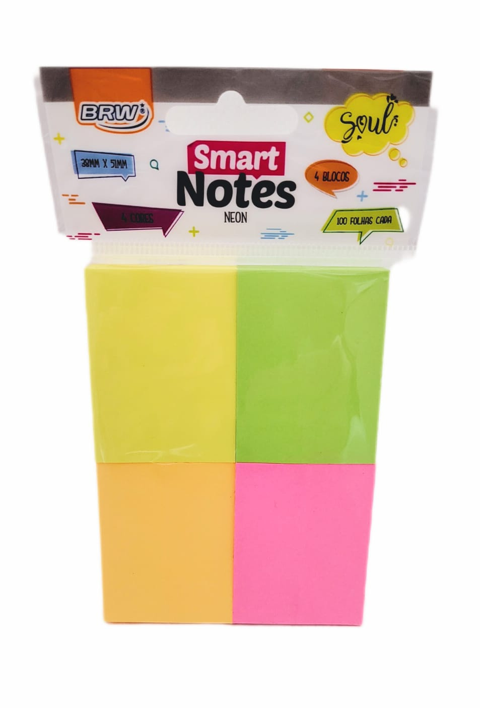 Bloco Smart Notes 38x51mm Colorido Neon 100 Fls 4un/blister - Brw