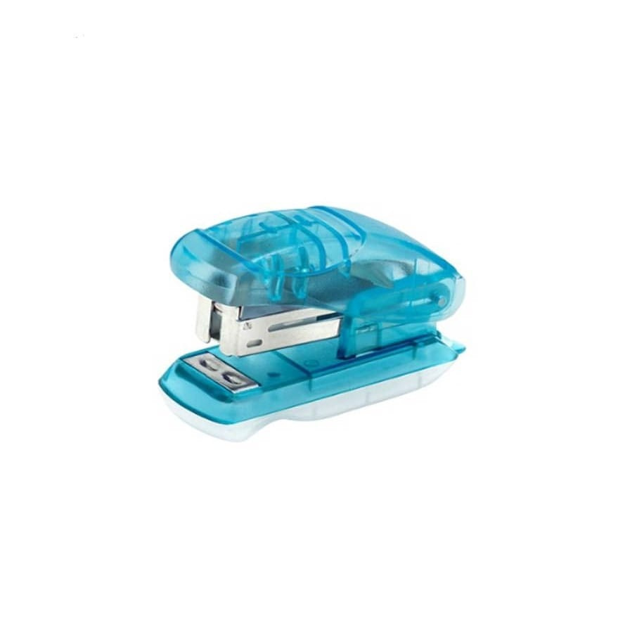 Grampeador Mini Zoom Transparente C/ Extrator De Grampos - Cor Azul - Brw