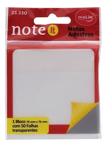 Bloco De Notas Adesivas Molin 76 X 76mm C/50 Fls - Cor Transparente