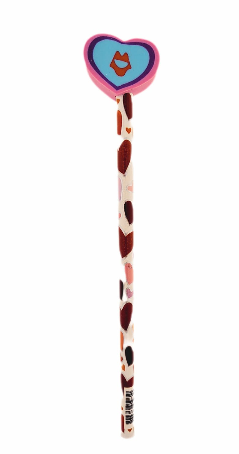 Lápis Preto Redondo Hb Com Borracha Divertida Nº2 Cis - Coração Rosa