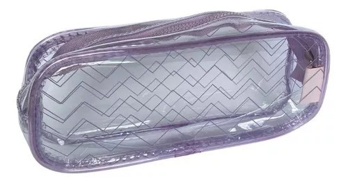Estojo Transparente Lilás Chevron C/ 1 Zíper - Brw 
