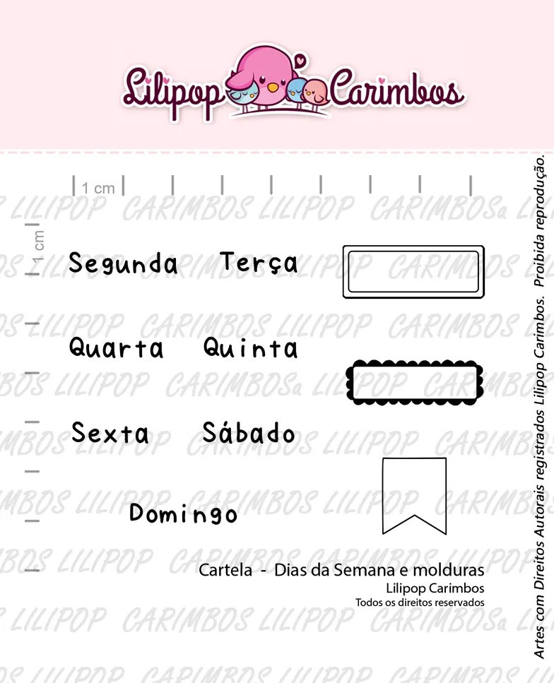 Kit Carimbos Em Silicone Lilipop - Dias Da Semana E Molduras