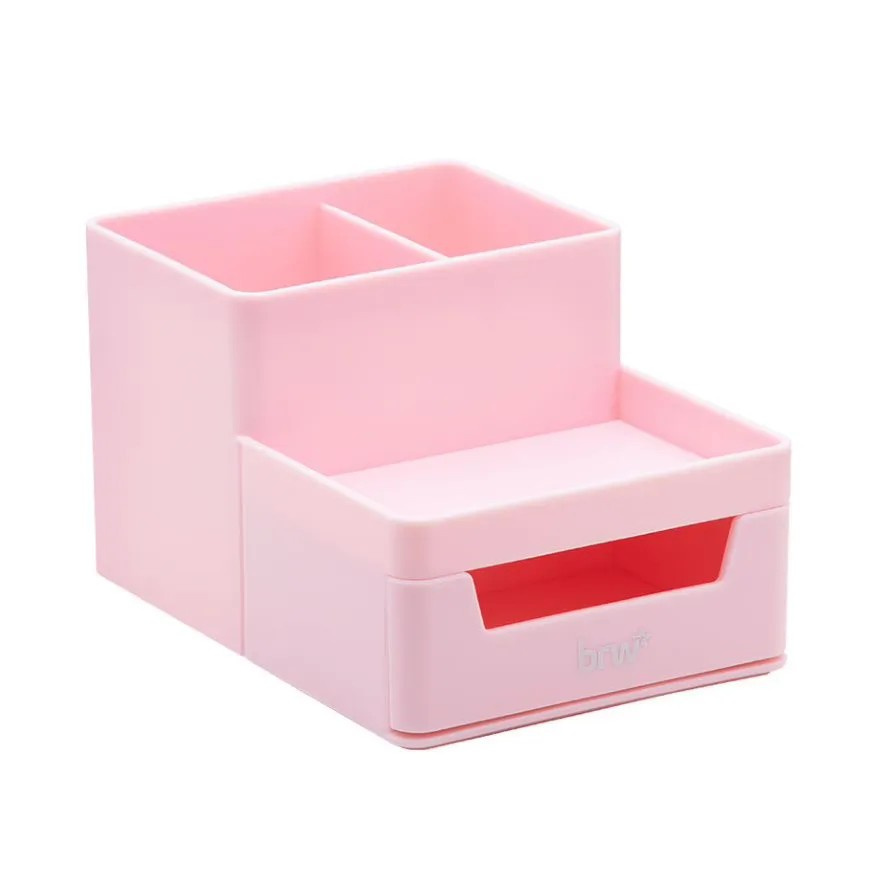 Organizador Plástico De Mesa C/ Gaveta Brw -  Rosa Pastel 