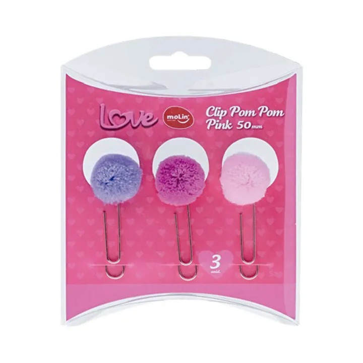 Clip Pom Pom  Molin Love Pink 50mm - C/3 Und Coloridas
