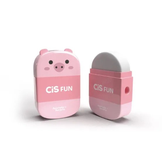 Apontador Com Depósito + Borracha Linha Fun Cis - Porco