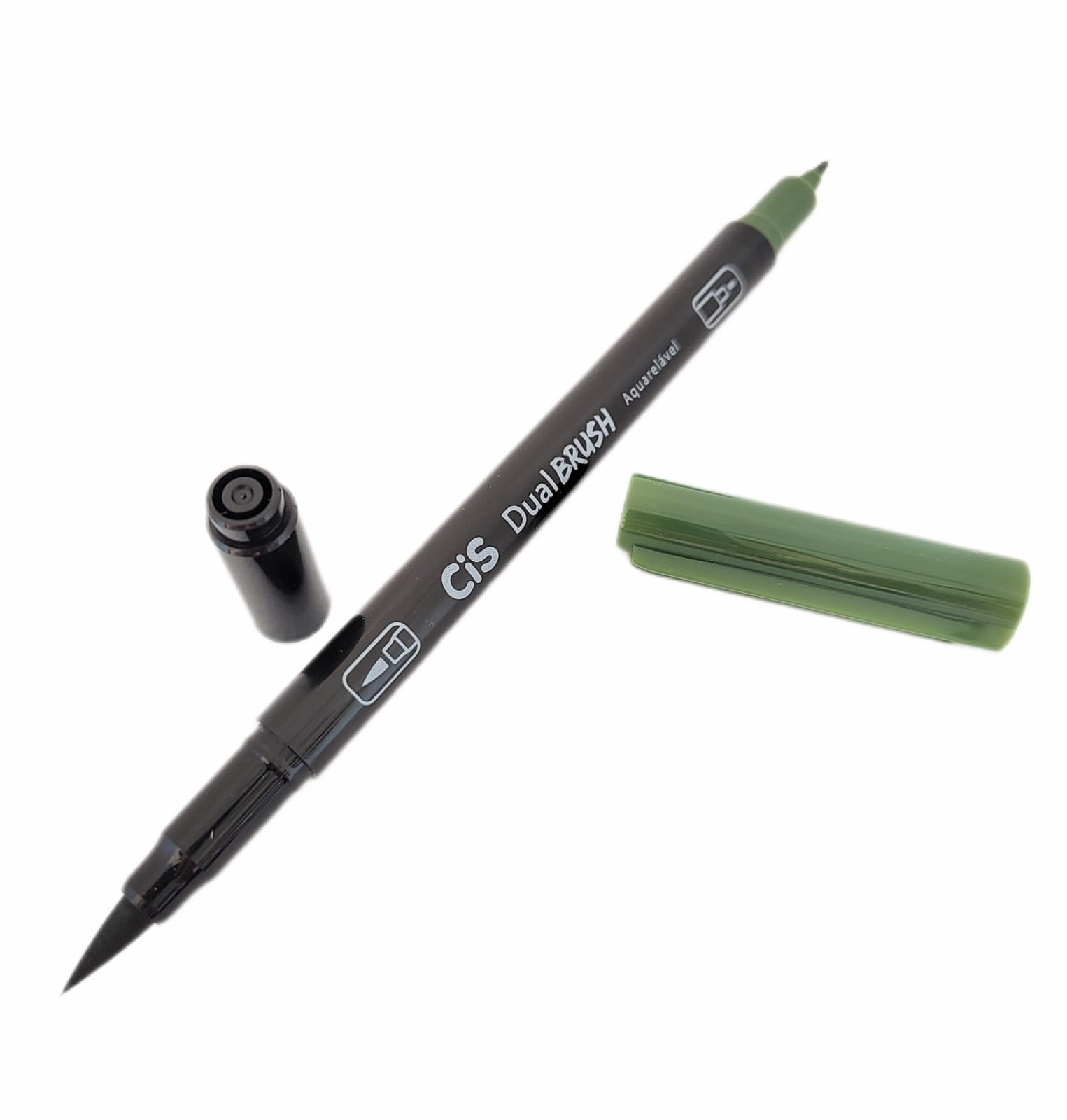 Caneta Artística Aquarelável Cis Dual Brush - Verde Oliva - Cor 08