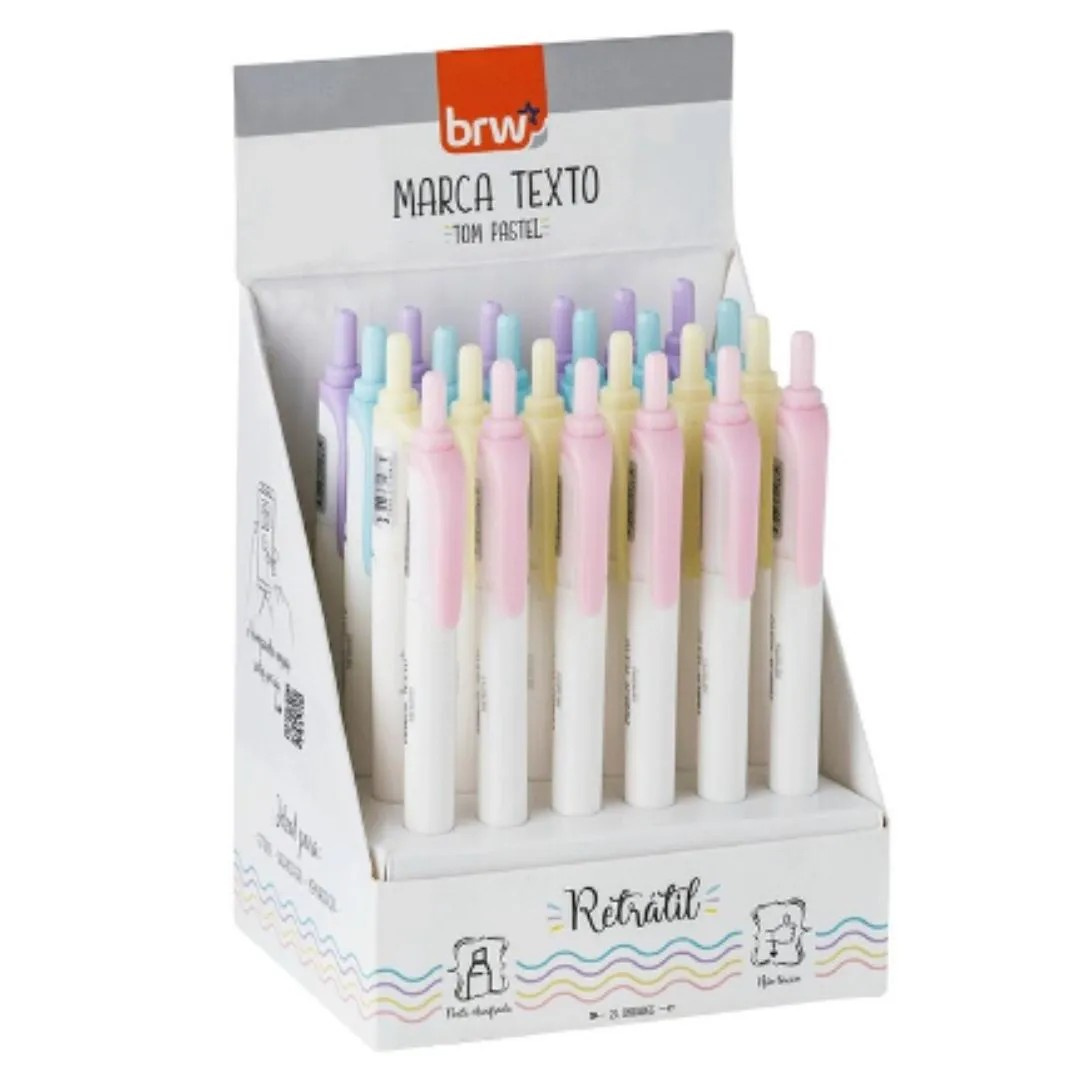 Marca Texto Retrátil Ponta Chanfrada Tom Pastel Brw - Rosa