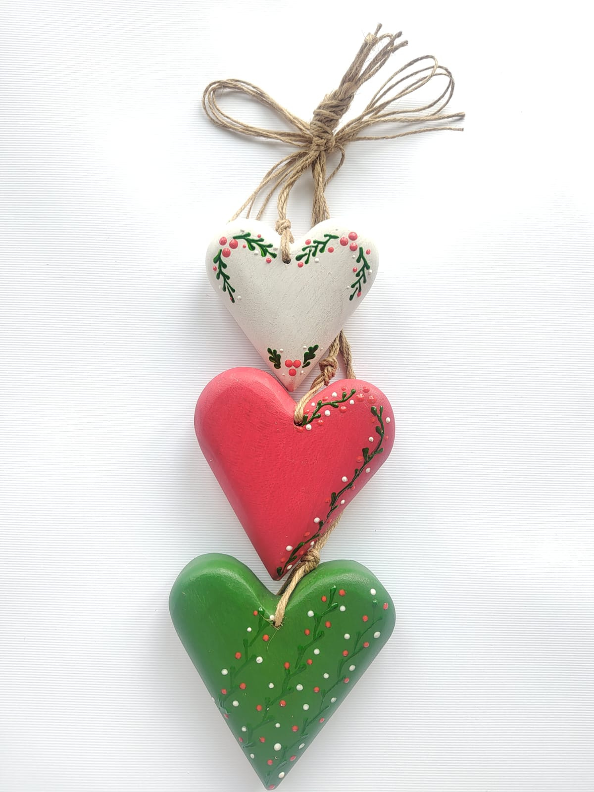 Penca 3 Corações Decorativos De Madeira - Natal