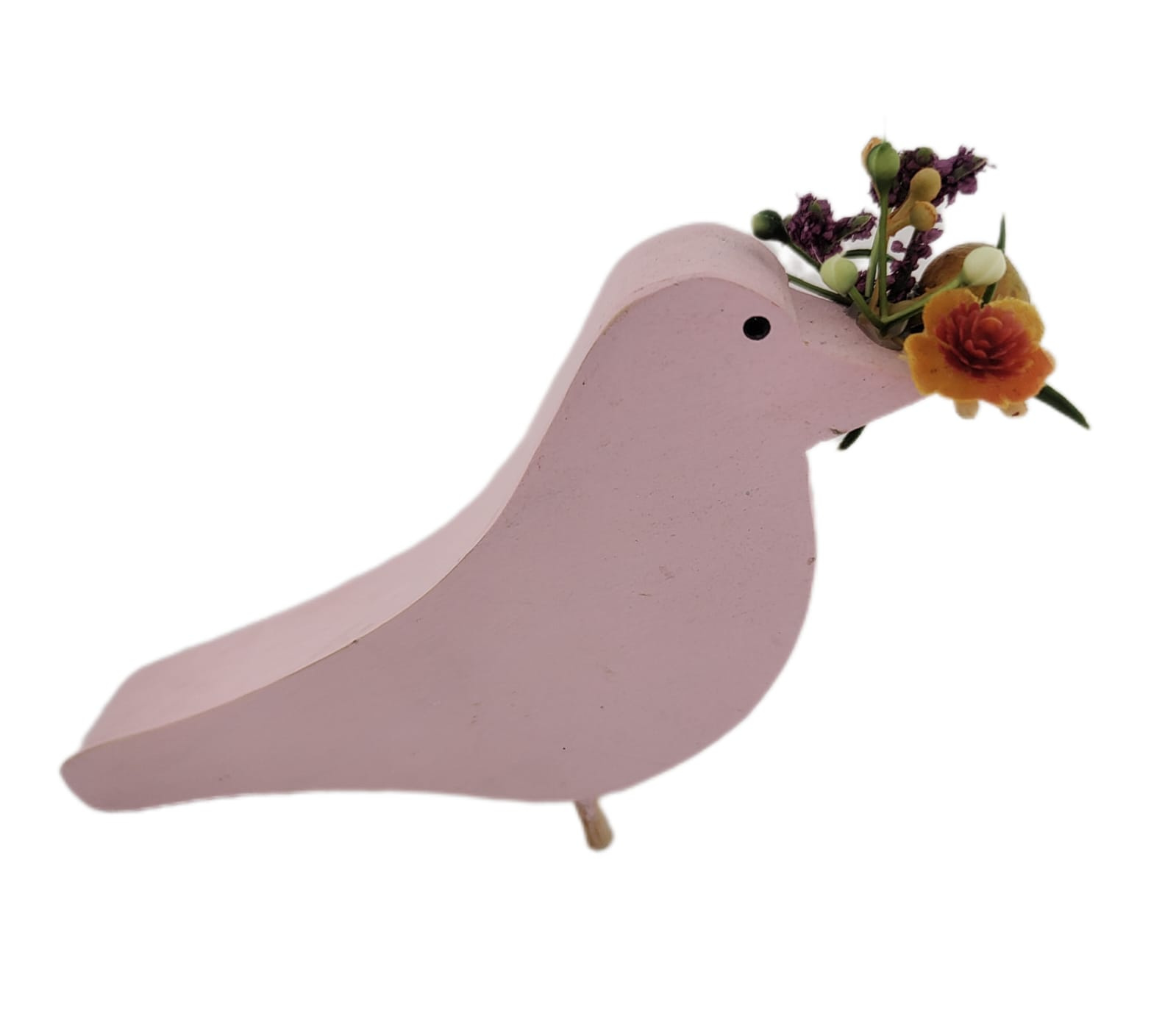 Passarinho De Madeira Pintado Cor Rosa  ( 14 X 7 X 2 cm )