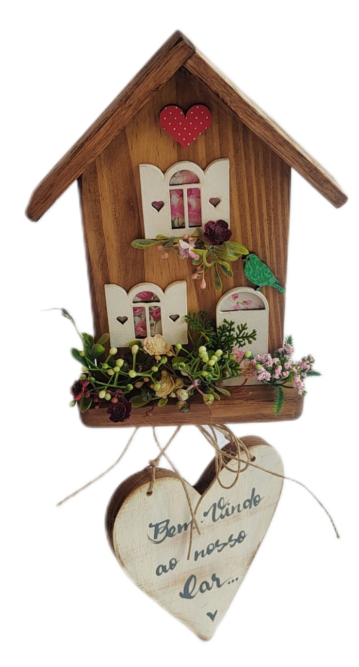  Casinha de Madeira c/ Coração ( Bem Vindo ao Nosso Lar )