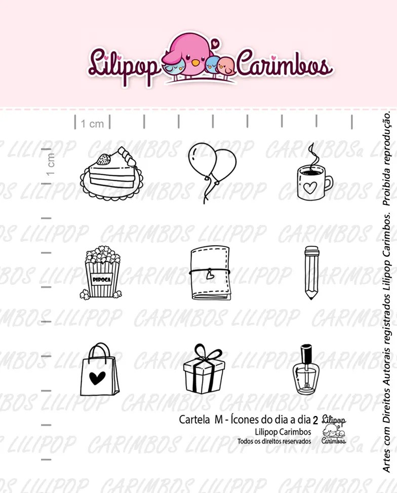 Cartela de Carimbo Em Silicone  Lilipop M - Icones do dia a dia 2