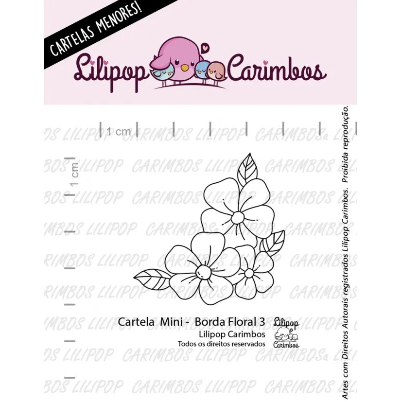 Mini Cartela de Carimbos Em Silicone  Lilipop - Borda Floral 3