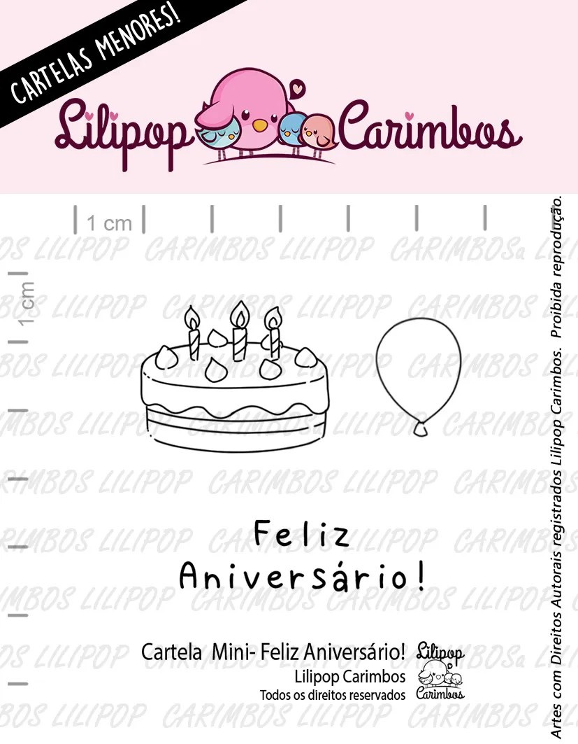 Mini Cartela de Carimbos Em Silicone  Lilipop - Feliz Aniversário