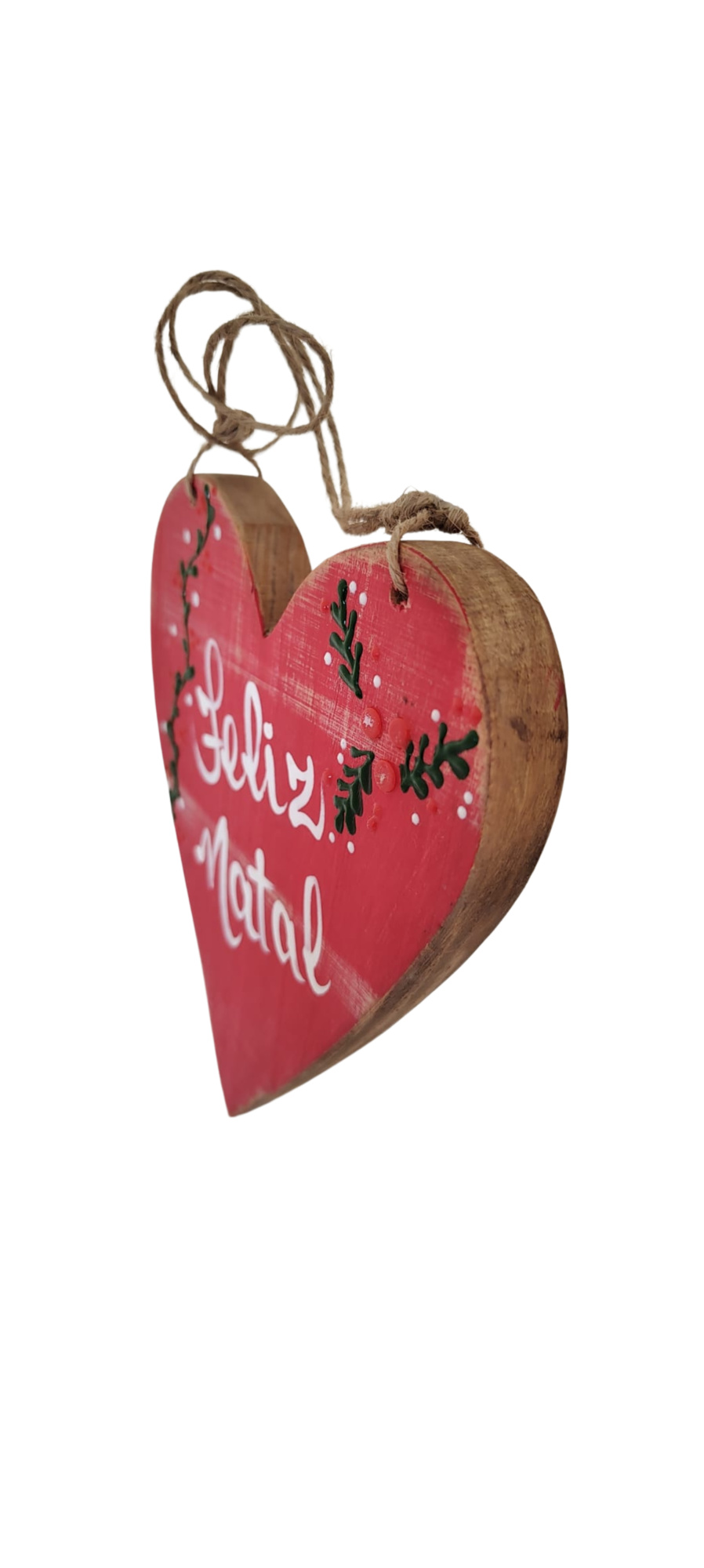 Coração De Madeira Pintado Cor Vermelha - Feliz Natal ( 16 x 16 x 1,5 cm )