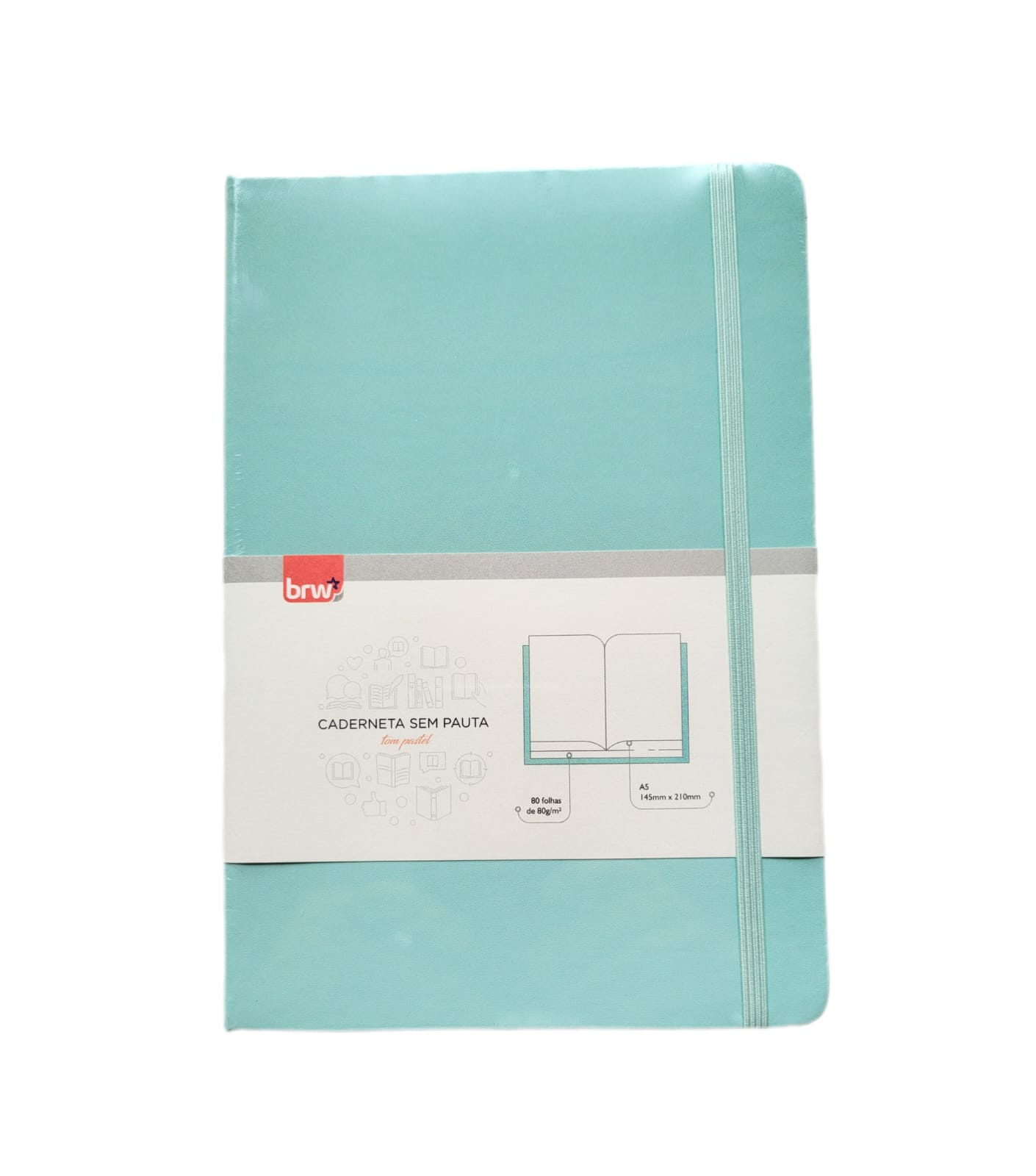 Caderneta Brochura Capa Dura Sem Pauta - Cor Verde água Tom Pastel - Brw - 145x210mm