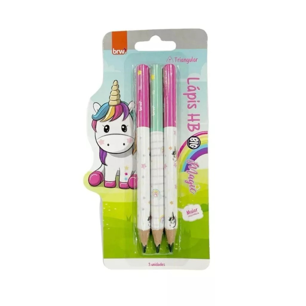 Kit Lápis Preto Hb Big Magic Triangular Blister C/ 3 Und. Brw - Unicórnio