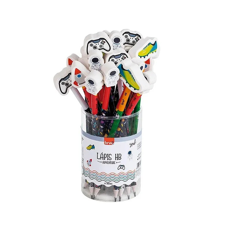 Lápis Preto HB Estampado Adventure C/ Borracha Brw - Mod. Chuteira